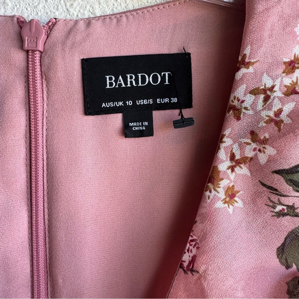 Bardot Hazel Pink Floral Long Sleeve Ruffle Mini Dress with belt Size 6/S - Picture 4 of 11